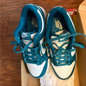Nike Summit White and teal Dunk Low